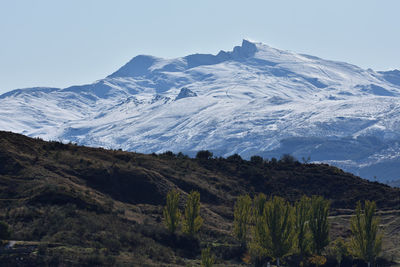 Scenic view of snowcapped mountains against sky