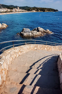 High angle view of sea shore against sky