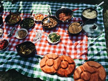 High angle view of food on table