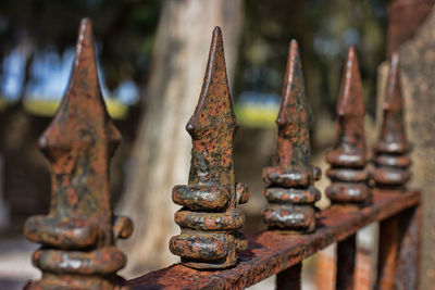 Close-up of rusty metal railing