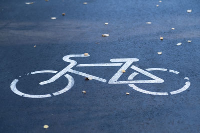 High angle view of text on road