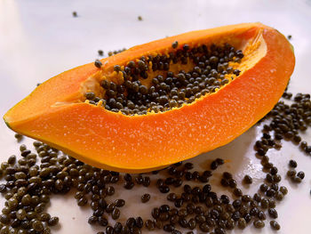High angle view of orange on table