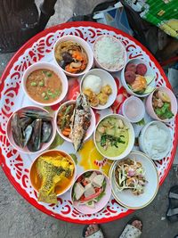 High angle view of food on table