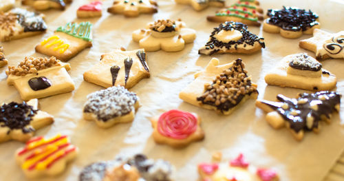 High angle view of cookies on table