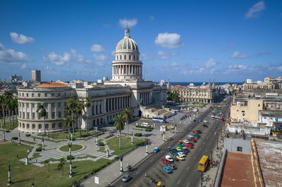 High angle view of buildings in city