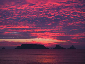 Scenic view of sea against orange sky