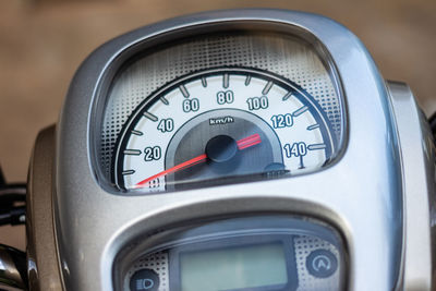 High angle view of vehicle speedometer