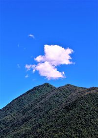 Scenic view of mountains against blue sky