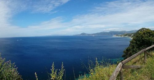 Scenic view of sea against cloudy sky