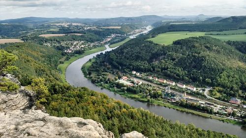 High angle view of river amidst landscape