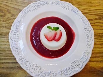 Directly above shot of dessert served on table