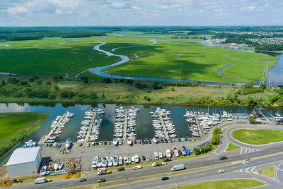 High angle view of road along landscape