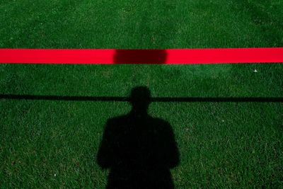 High angle view of man standing on field
