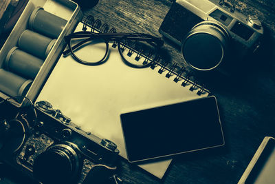 High angle view of eyeglasses on table