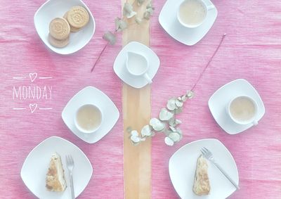 High angle view of breakfast on table