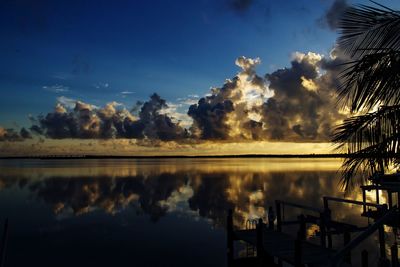 Scenic view of lake against sky at sunset