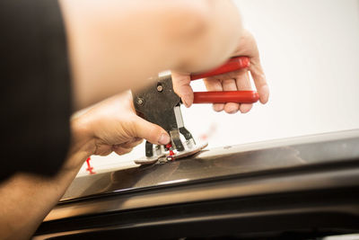 Close-up of hands working