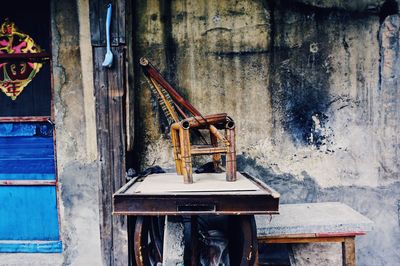 Broken furniture on table