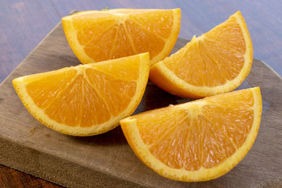 Close-up of orange slices on table