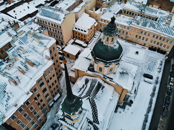 High angle view of buildings in city