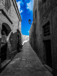 Narrow alley amidst buildings against sky