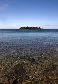 Scenic view of sea against clear blue sky