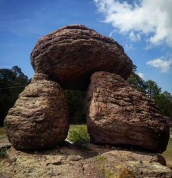 Low angle view of rocks against sky