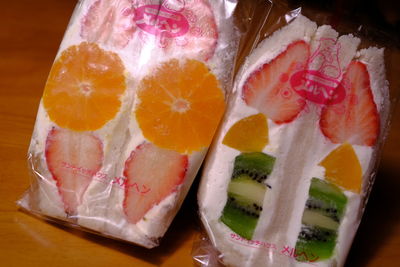 High angle view of fruits on table