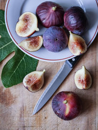 High angle view of figs on table