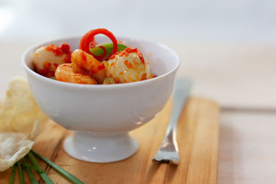 Close-up of fruit salad in bowl on table