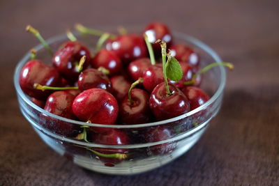 Close-up of strawberries in bowl on table