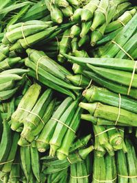 Full frame shot of okra bundles at market