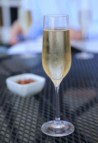 Close-up of beer in glass on table