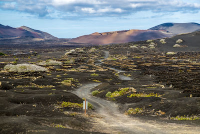 Mountains on barren landscape