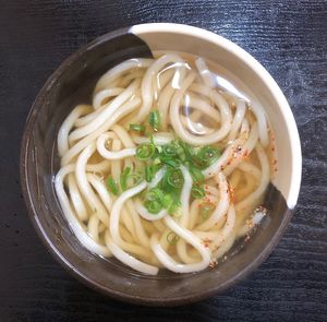 High angle view of soup in bowl