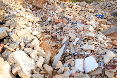 High angle view of stones on pebbles