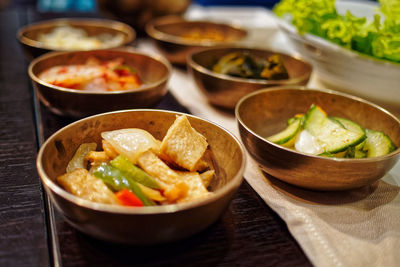 Close-up of soup in bowl on table