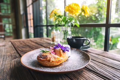 Close-up of breakfast on table