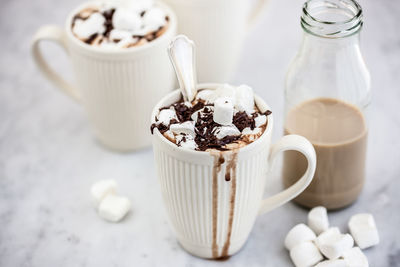 Close-up of ice cream in glass on table