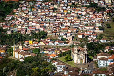 High angle view of buildings in city