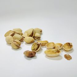 High angle view of food on table against white background