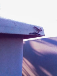 High angle view of railing on table against wall