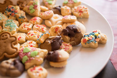 Close-up of cookies in plate