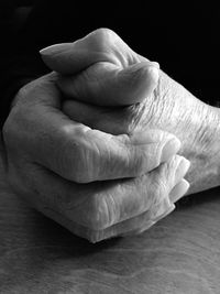 Close-up of hand holding leaf