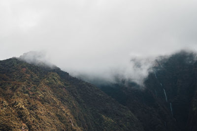 Helicopter view of mountains against sky