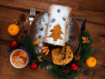 Close-up of christmas decorations on table