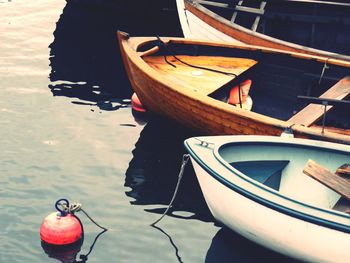 Boats moored on water