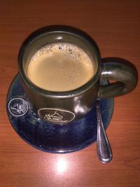 High angle view of coffee on table