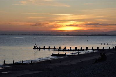 Scenic view of sea against sky during sunset