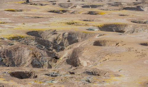 Sulfur fumaroles with sulfur crystals on stefanos crater nisyros greece